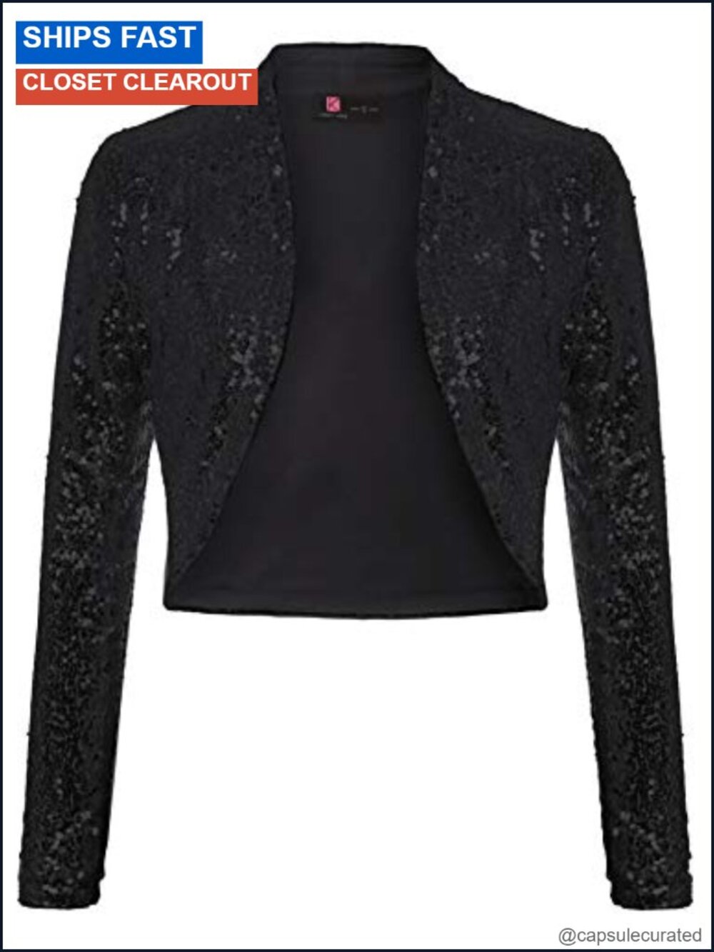 Women's Sequin Shrug Bolero Jacket Long Sleeve Open Front Cropped Sparkly Party